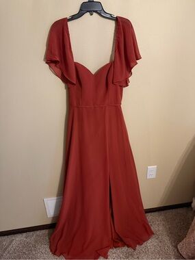 Azazie Rust Red Flutter-Sleeve Maxi Gown